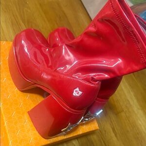 Naked Wolfe Glossy Red Platform Boots